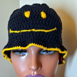 Smylie Hat, Black Hat,  Crocheted Black Bucket Hat